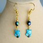 Cat charm aqua blue AB black crystal bead anklet