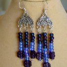 Purple periwinkle blue pressed flower bead chandelier earrings