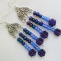 Purple periwinkle blue pressed flower bead chandelier earrings