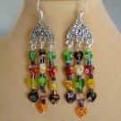 Millefiori heart glass bead black red yellow green chandelier earrings Millefiori heart glass bead black red yellow green chandelier earrings