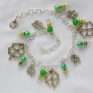 Lucky four leaf clover charm green bead anklet Lucky four leaf clover charm green bead anklet