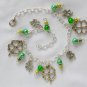 Lucky four leaf clover charm green bead anklet