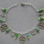 Lucky four leaf clover charm green bead anklet