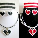 Red Black clover charm Plastic Canvas heart earrings pendant ribbon barrette set Red Black clover charm Plastic Canvas heart earrings pendant ribbon barrette set