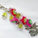 Fairy Zipper Purse Charm pink bell flower green crystal bead Fairy Zipper Purse Charm pink bell flower green crystal bead