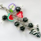 Vegetarian Zipper Purse Charm fruit apple strawberry black bead