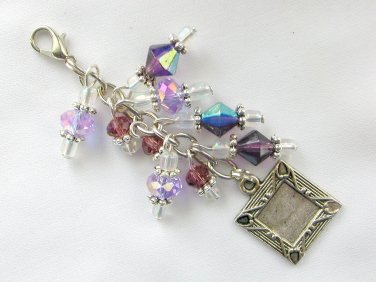 Picture Frame Zipper Purse Charm purple iridescent crystal bead