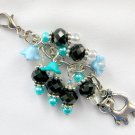 Cat Zipper Purse Charm blue aqua bell flower black crystal bead Cat Zipper Purse Charm blue aqua bell flower black crystal bead