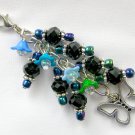 Butterfly blue flower Zipper Purse Charm black crystal bead Butterfly blue flower Zipper Purse Charm black crystal bead