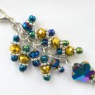 Flower Zipper Purse Charm gold blue iridescent crystal faceted bead Flower Zipper Purse Charm gold blue iridescent crystal faceted bead
