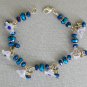 White bell flower butterfly peacock blue AB crystal bead bracelet earrings set