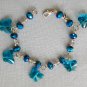 Aqua glass butterfly dragonfly peacock blue AB crystal bracelet earrings set