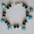 Czech sea shell glass bead AB aqua blue black crystal bracelet earrings set Czech sea shell glass bead AB aqua blue black crystal bracelet earrings set