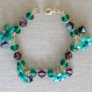 Teal green flower and purple AB crystal glass bead bracelet earrings set Teal green flower and purple AB crystal glass bead bracelet earrings set