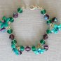 Teal green flower and purple AB crystal glass bead bracelet earrings set