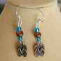 Flip Flop shoe charm blue brown glass bead anklet