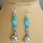 Dog charm bell flower aqua blue crackle glass bead anklet
