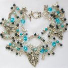 Angel fairy star crescent moon aqua blue black celestial charm bracelet