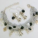 Nuts for dogs diamond shape crystal bead chain charm Bracelet Earrings Set