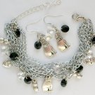 Nuts for cats diamond shape crystal bead chain charm Bracelet Earrings Set