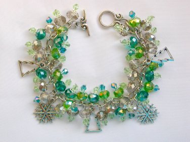 Christmas tree snowflake green crystal bead charm bracelet