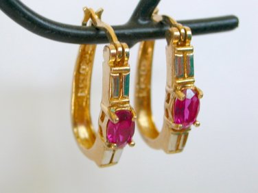 Ruby red stone 925 china latch back gold tone pierced earrings