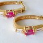 Ruby red stone 925 china latch back gold tone pierced earrings