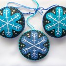 Felt snowflake ornament aqua and blue on black glitter lot Felt snowflake ornament aqua and blue on black glitter lot