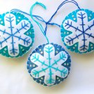 Felt snowflake Christmas ornament white on aqua & blue lot