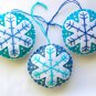 Felt snowflake Christmas ornament white on aqua & blue lot