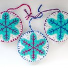 Felt snowflake ornament light aqua on white Christmas lot handmade