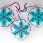 Felt snowflake ornament light aqua on white Christmas lot handmade