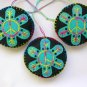 Felt peace sign snowflake ornament light aqua on black tie dye lot