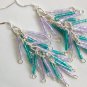 Luster Glass Hex Bugle Bead Teal Purple Dangle Earrings