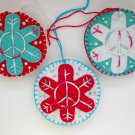Felt peace sign snowflake ornament red white aqua blue tie dye lot