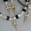 Medical Caduceus Charm black crystal Bracelet Earrings Set YOUR CHOICE COLOR Medical Caduceus Charm black crystal Bracelet Earrings Set YOUR CHOICE COLOR