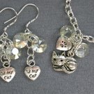 Cat heart charm crystal diamond bead chain Bracelet Earrings Set YOUR CHOICE COLOR Cat heart charm crystal diamond bead chain Bracelet Earrings Set YOUR CHOICE COLOR