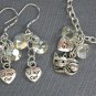 Cat  heart charm crystal diamond bead chain Bracelet Earrings Set YOUR CHOICE COLOR