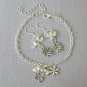 Clover flower charm diamond crystal bead chain Bracelet Earrings Set YOUR CHOICE COLOR