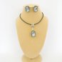 Red grey brown rhinestone Pendant Earrings Set from vintage Necklace Set Lot