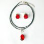 Red grey brown rhinestone Pendant Earrings Set from vintage Necklace Set Lot