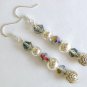 Vintage bead smoky gray silver crystal iridescent drop earrings