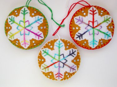 Felt snowflake ornament  brown white rainbow colorful lot
