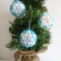 Felt snowflake ornament tie dye rainbow light aqua white lot handmade