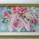 Ballet and Roses Dimensions completed finished cross stitch ballerina shoes