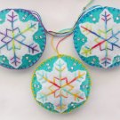 Felt snowflake ornament tie dye rainbow light aqua white lot handmade