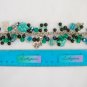 Cat and paw print teal green black AB glass bead charm bracelet