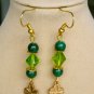 Lucky four leaf clover charm green glass bead earrings