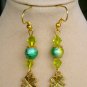 Lucky four leaf clover charm green glass bead earrings