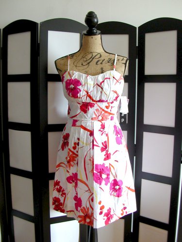 Snap NWT orange pink white floral flower empire waist spaghetti strap dress 11